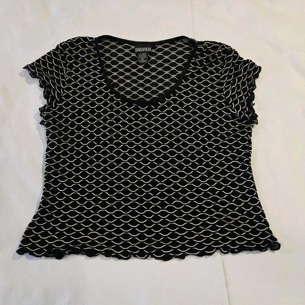 Baranda Cropped Cap Sleeve Fish Scale Design Black White Women's‎ Top Size XL